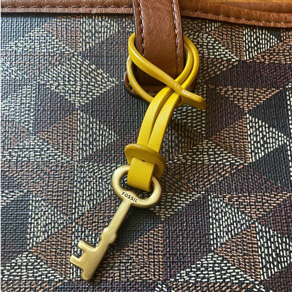 Fósil Geometric Large Rachel Tote Brown Purse and Wallet - Picture 3 of 10